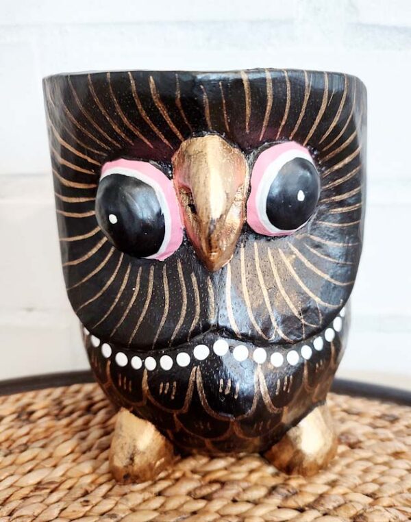 Bagoly szobor fából faragva 15 cm magas