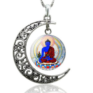 Gyógyító Buddha szimbólumos üveg medálos nyaklánc