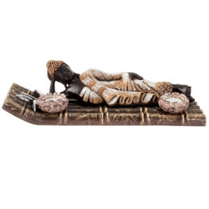 Különleges nagy méretű fekvő Buddha szobor dupla mécsestartóval (40 cm-es!)