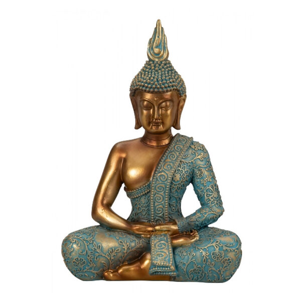 Buddha szobor türkiz-arany színű nagy méretű (25 cm magas)