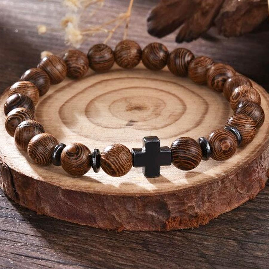 Fa karkötő hematit kereszttel