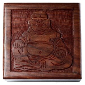 Fából faragott Szerencsehozó Buddha alakos ládika