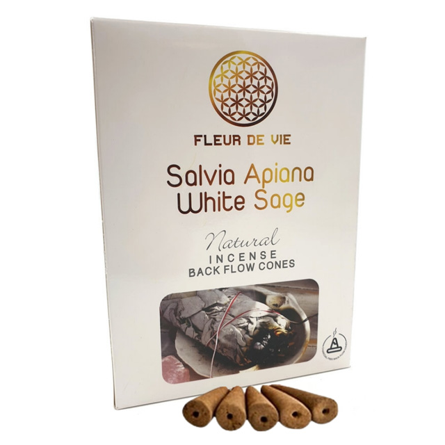 Fleur de Vie Fehér Zsálya Visszaáramló (lefelé folyó) füstölőkúp prémium masala