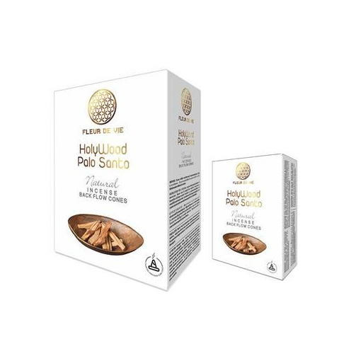 Fleur de Vie Holy Wood Palo Santo Visszaáramló (lefelé folyó) füstölőkúp prémium masala