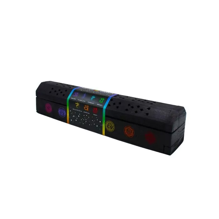 Füstölőégető doboz csakra szimbólumokkal fekete színű