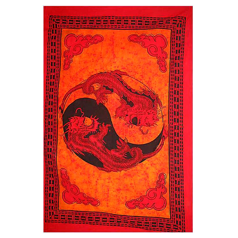 Jin-Jang Sárkány mintás pamut ágytakaró vagy faliszőnyeg