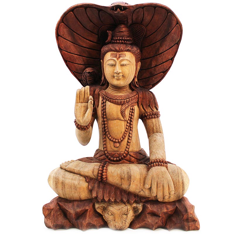 Kézműves Shiva szobor kobrával sámánfából (50 cm magas!)