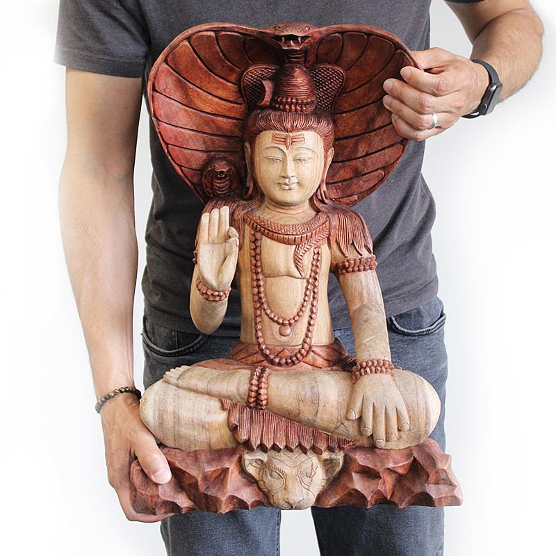 Kézműves Shiva szobor kobrával sámánfából (50 cm magas!) - Image 3