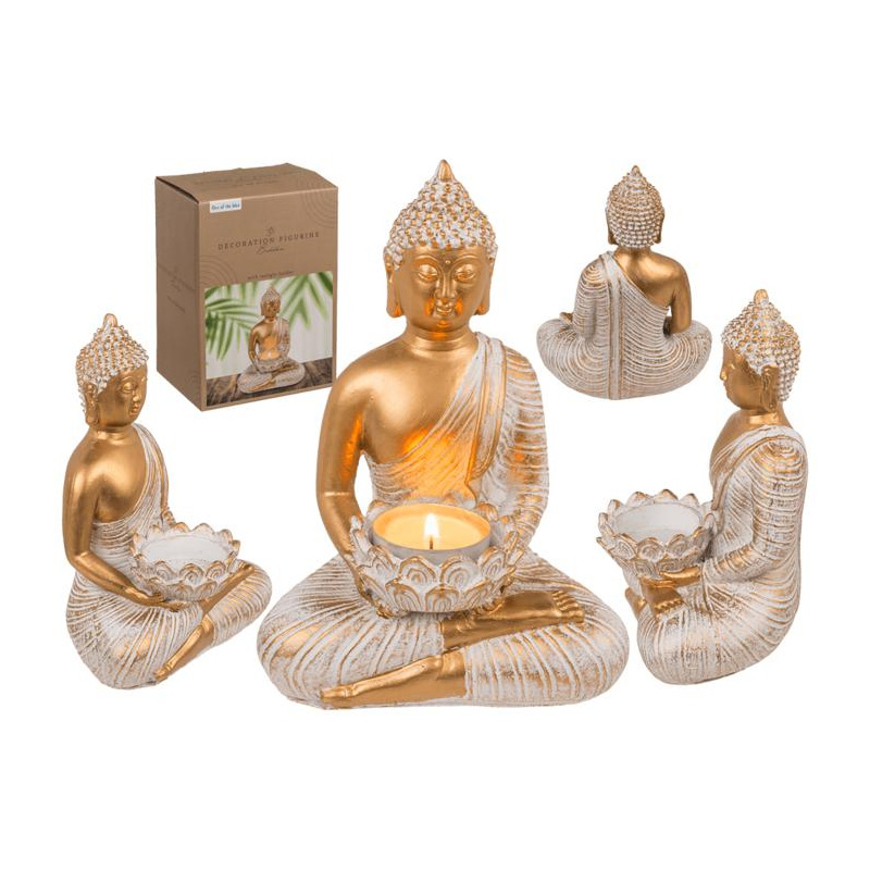 Mécsestartós Buddha szobor bronzos színű (19,5 cm magas)