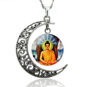 Sakjamuni Buddha szimbólumos üveg medálos nyaklánc