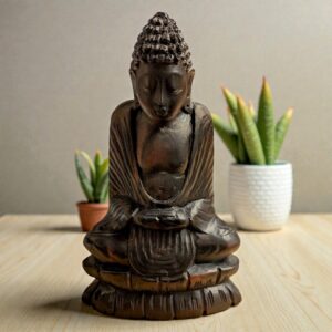 Fából faragott meditáló Buddha szobor (23 cm magas)